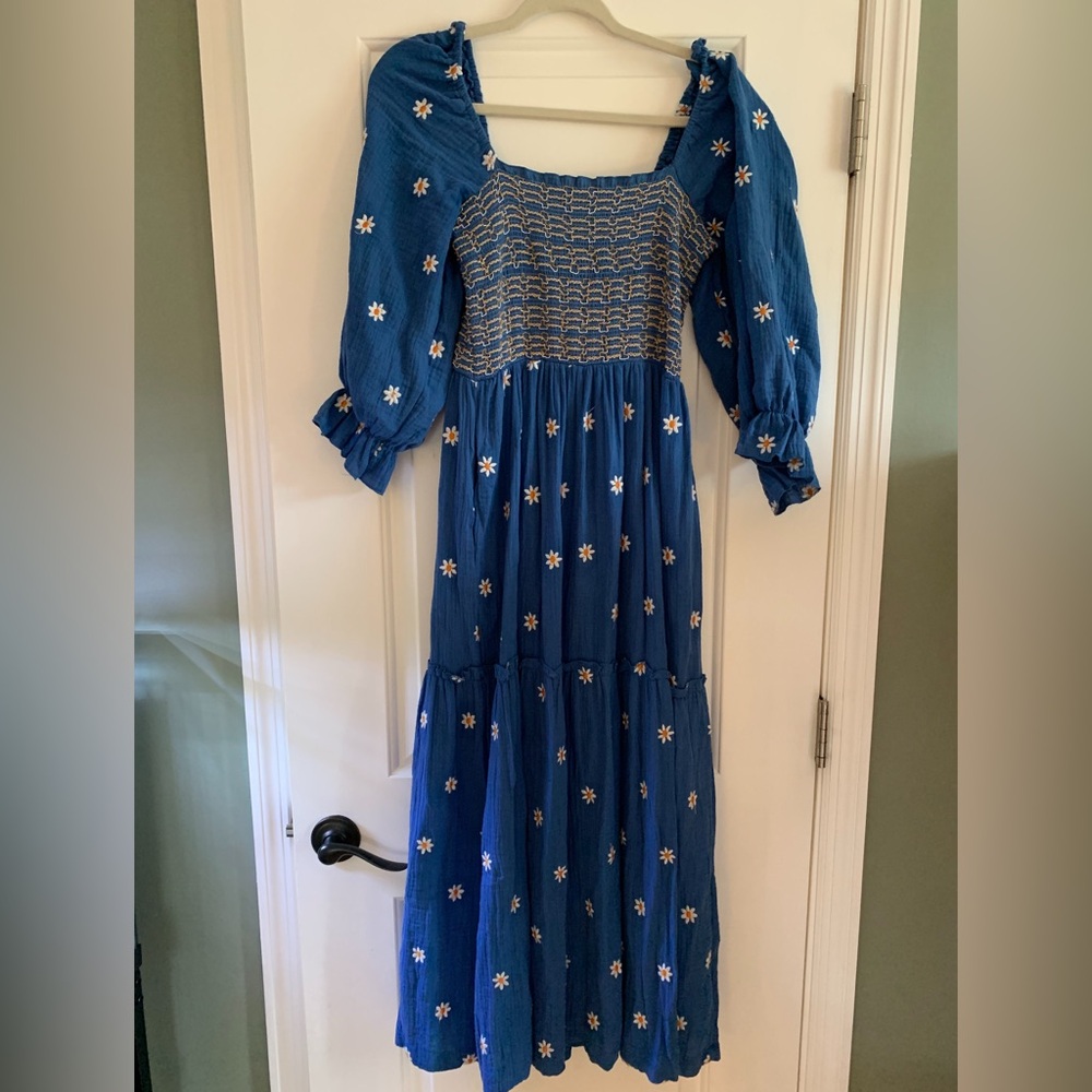 Blue Floral Smocked Women's Dress